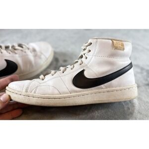 Nike Shoes Mens Size 9.5 White Black Leather Mid Top Court Lifestyle‎ CQ9179-100